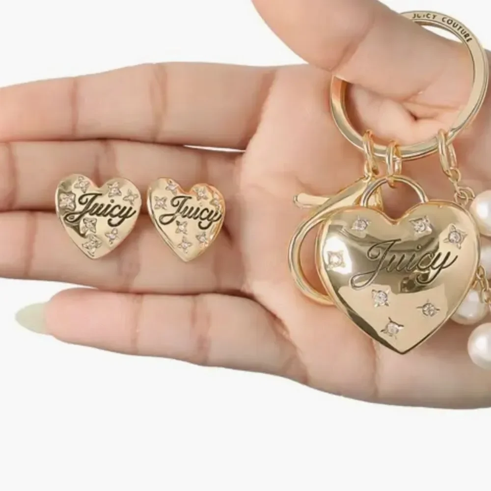 Juicy Couture Heart‎ Keychain & Earring Set w/Crystal Accents